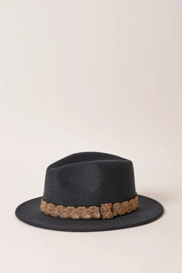 Fashion Jim Anthracite Chine Brode Chapeaux En Feutre